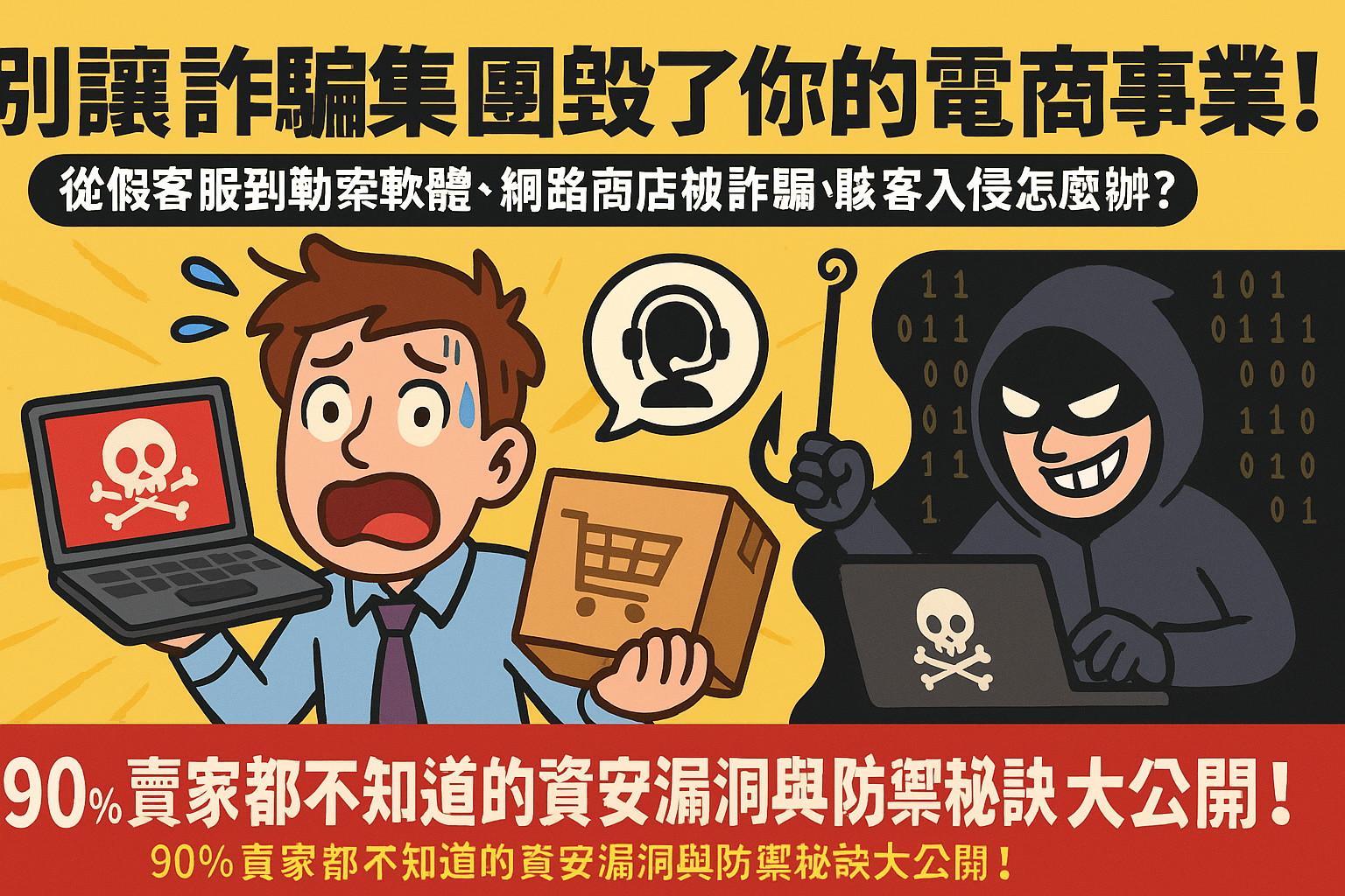 別讓詐騙集團毀了你的電商事業！ 從假客服到勒索軟體，網路商店被詐騙、駭客入侵怎麼辦？ 90%賣家都不知道的資安漏洞與防禦秘訣大公開！Online Store Scammed or Hacked?  90% of Sellers Don’t Know These Cybersecurity Vulnerabilities & Defense Secrets Revealed!