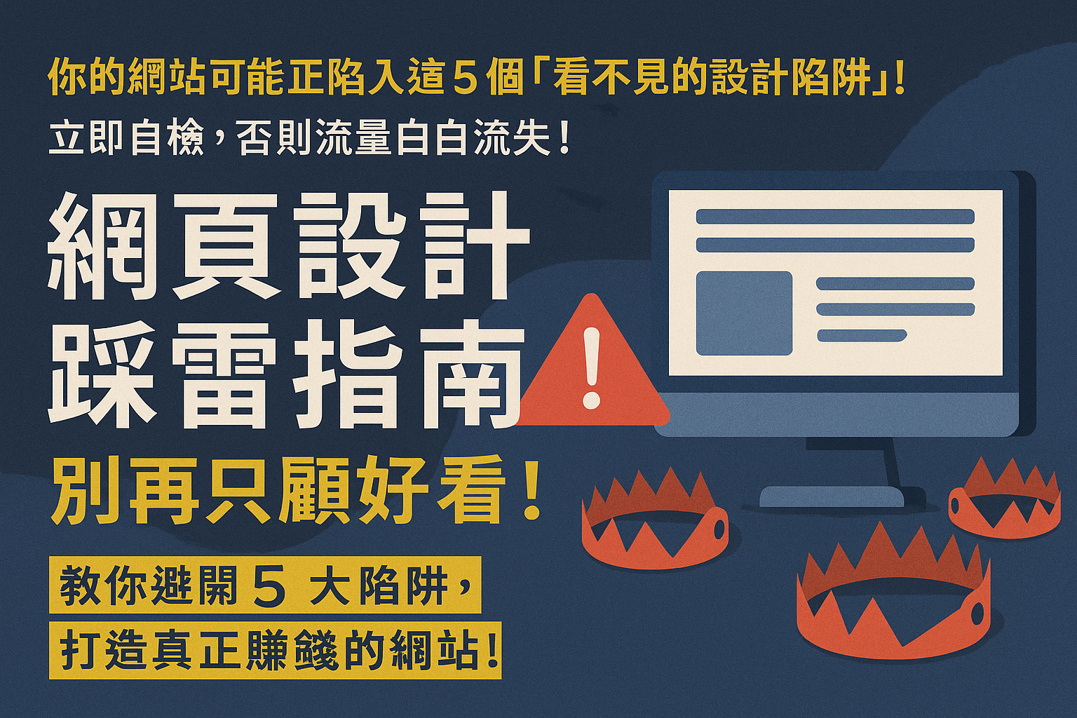 警告!你的網站可能正陷入這 5 個「看不見的設計陷阱」!立即自檢,否則流量白白流失!網頁設計踩雷指南:別再只顧好看!教你避開 5 大陷阱,打造真正賺錢的網站!